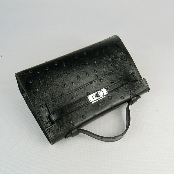 AAA Hermes Kelly 22 CM Ostrich Veins Handbag Black H008 On Sale - Click Image to Close